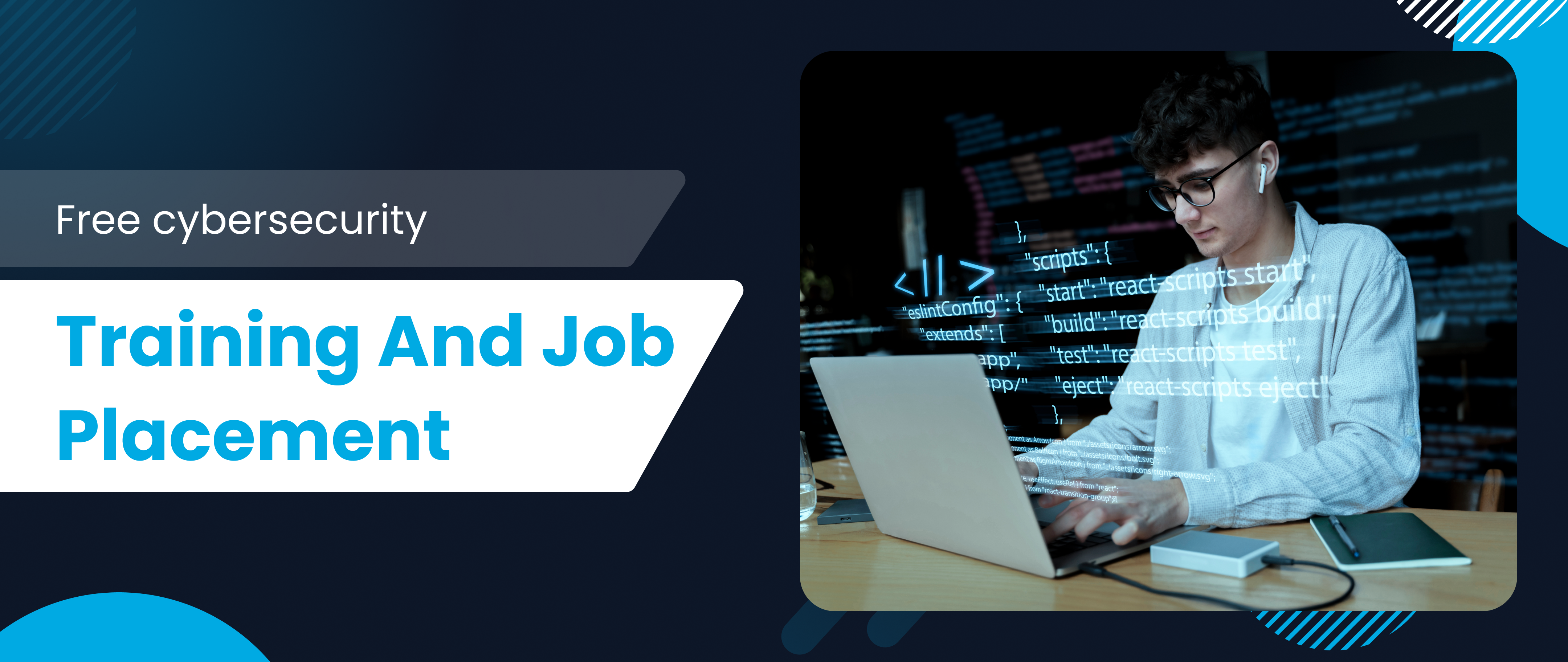 Visual of a student completing free online cybersecurity training with job placement support